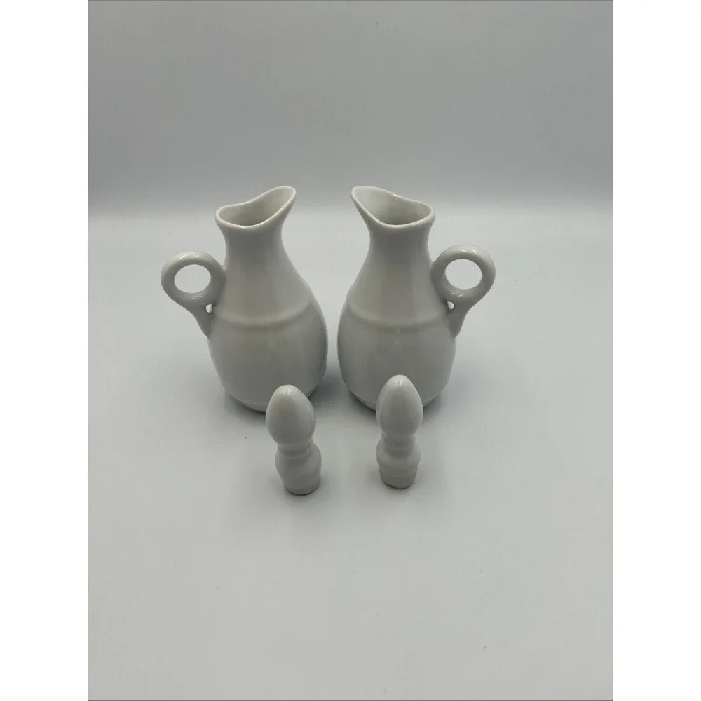 Pillivuyt Barrel Oil Vinegar Cruet Set 2 White Porcelain France w/Stoppers - EUC